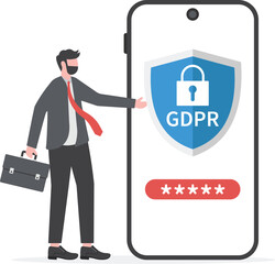 GDPR and privacy politics, people protecting business data and legal information General privacy regulation Personal information control and security Vector Illustration

