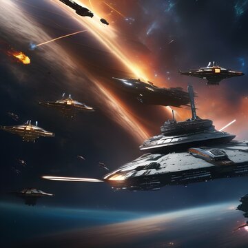 Epic space battle, Intergalactic fleet engaged in a massive space battle amidst swirling nebulas and distant stars5