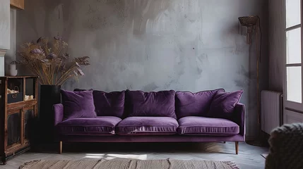 Foto op Plexiglas Furniture decorates the house with purple tones and a living room with a sofa. Ai generate.  © MOUNTAIN