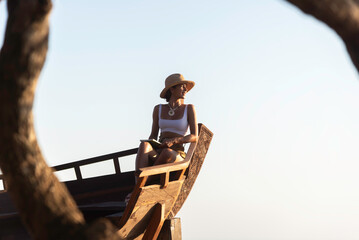 Traveler woman relaxing sea travel Phuket Thailand summer holiday trip