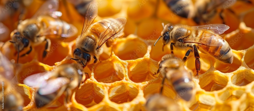Poster honeycomb is a beeswax structure used by bees to store honey and larvae, known for its hexagonal sha