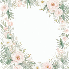 illustration watercolor flower frame, empty space center white background