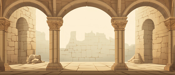 Vector background or texture: An ancient arcade. - obrazy, fototapety, plakaty