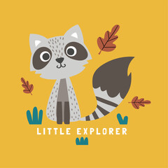 cute raccoon drawing as vector for baby fashion