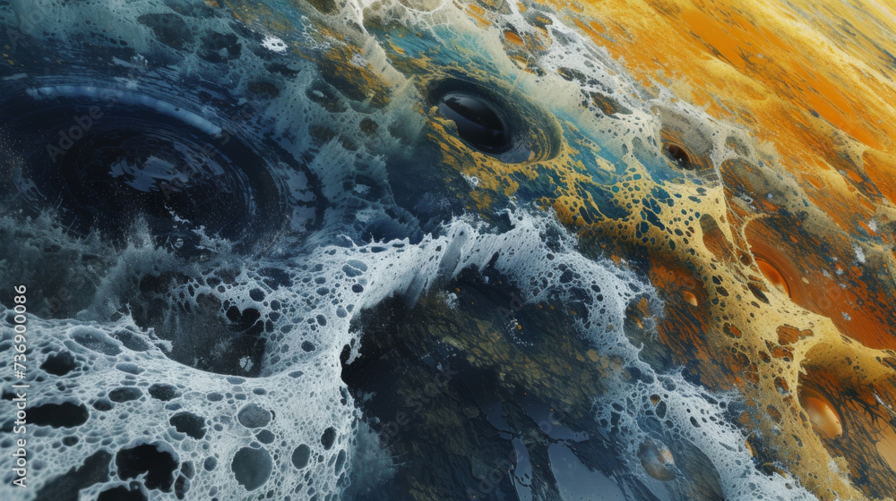 Poster an everchanging landscape of textures and shapes where liquids ebb and flow leaving behind a trail o