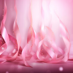 Abstract background with pink ribbons and sparkles.  illustration.