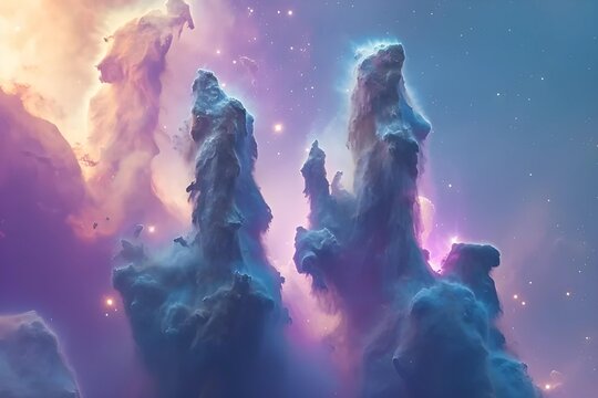 Stock photo of the Pillars of Creation within the Eagle Nebula, captured in high detail, showcasing stellar evolution and cosmic wonder.