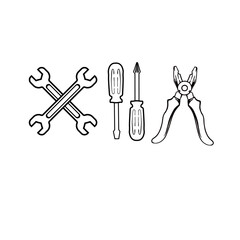 vector illustration of a set of workshop keys, line art