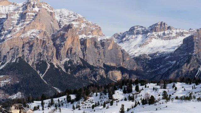 Panoramic view of the Dolomites Mountains with Snow, Italian Alps, Italy