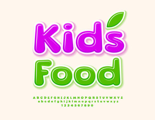 Naklejka premium Vector eco concept Kids Food. Childish Green Font. Cartoo style Alphabet Letters, Numbers and Symbols set.