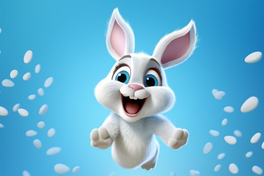 3d cartoon Easter bunny on a pastel background. A cute rabbit.