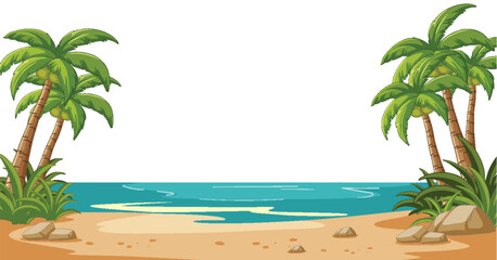 Fototapeta na wymiar Serene tropical beach with palm trees and ocean