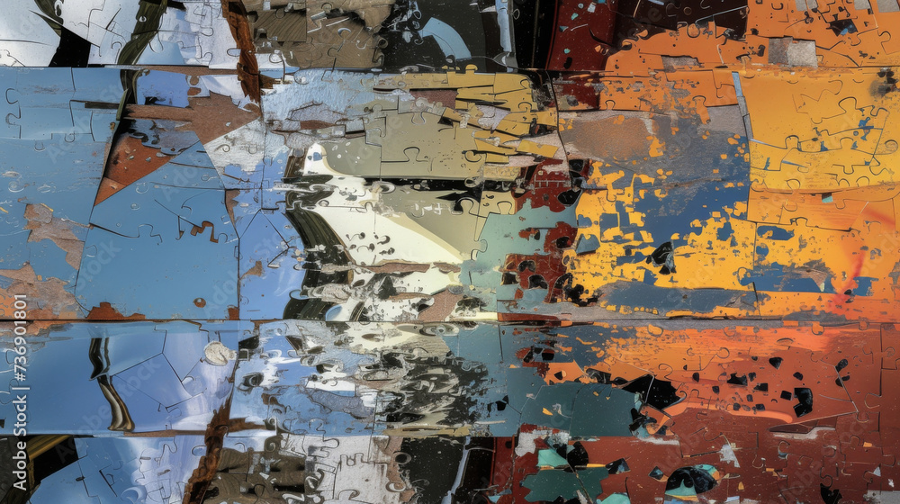 Poster a puzzle of shattered reflections drifting and merging in a fragmented reality.