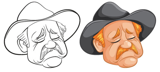 Fototapeta premium Illustration of a cowboy's face, in two styles.