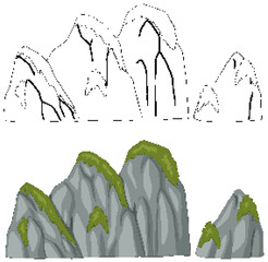 Vector illustration of a mountain range with foliage.
