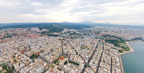 Thessaloniki, Greece. Panorama of the central part of the city. Cloudy weather. Aerial view