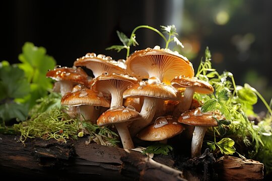 stylist and royal close up of mushrooms, space for text, photographic