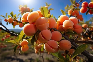 stylist and royal Close-up view of apricots growing on a tree, Palisade, Colorado, United States of America