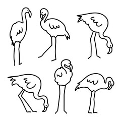 Set of abstract flamingos. Line drawing minimalist design. Hand drawn art. - 736902891