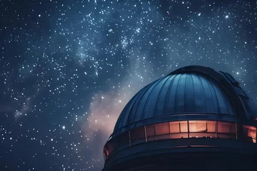 Fotobehang High-quality stock image of a space observatory under the starlit sky, dome open, telescope peering into the cosmos, symbol of human curiosity. © JewJew
