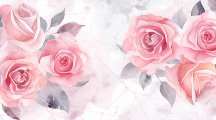 Watercolor pink Roses on Watercolor Marble_Pattern