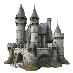 Fototapeta premium Old fairytale castle, medieval castle isolated on transparent background