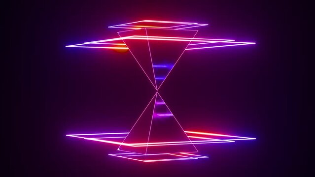 Mystical glowing triangles rotating on a black background in a seamless loop.
