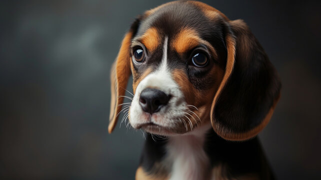 Intense portrait of a Beagle puppy, capturing its innocent gaze, AI Generative.