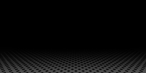 Black rectangular grid and gradient background. Black and white pattern, perspective view