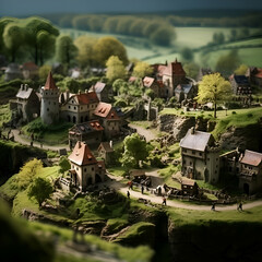 Miniature of medieval castle. Fantasy world. Selective focus.
