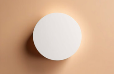 Podium cosmetic product presentation. Abstract minimalists geometrical one form. Cylinder concrete white sphere, soft shadow. Neutral beige background. Showcase, display case. Trendy Flat lay Top View