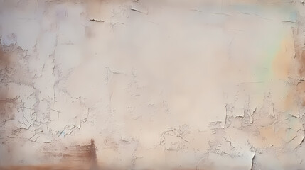 Detailed view of cracked and peeling pastel paint on wall