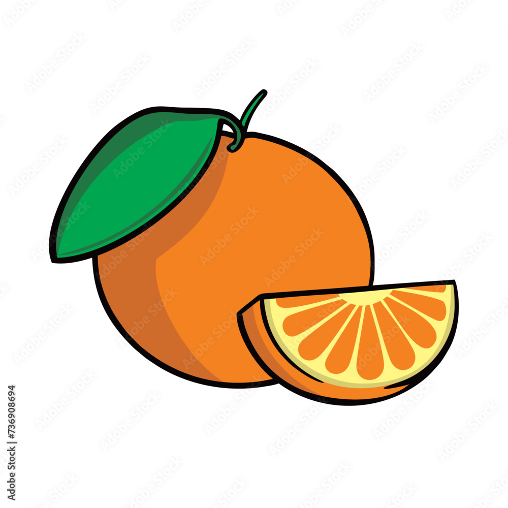 Wall mural vector illustration of ripe and fresh orange fruit, orange fruit with leaves