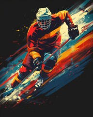 The Fast-paced Action of a Hockey Player Racing Down the Ice