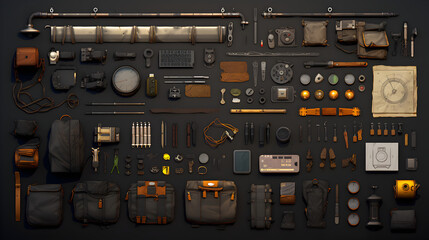 Surgical Tools Arrangement Detailed Flat Lay of Instruments in a Hospital Operating Room AI
