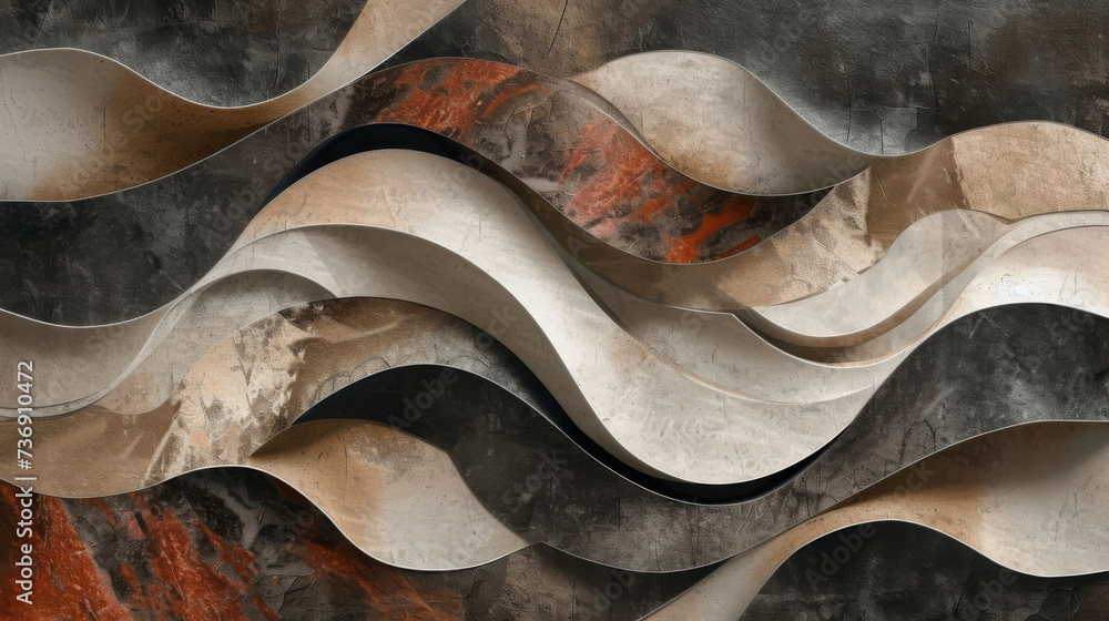 Poster a dynamic fusion of sharp angles and gentle curls in varying shades of neutral and earthy tones givi