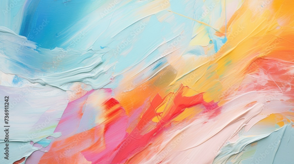 Poster Closeup of abstract rough colorful colorful multicolored art painting texture with oil brushstroke