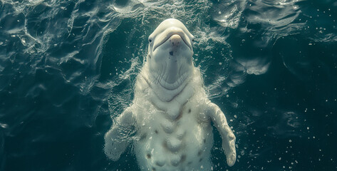 White shark swimming underwater in deep blue ocean. 3D Rendering,