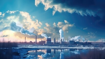 Power plant and industrial chimneys from factories. Air pollution and the cause of global warming.