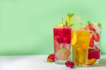 Set of various cold summer cocktails
