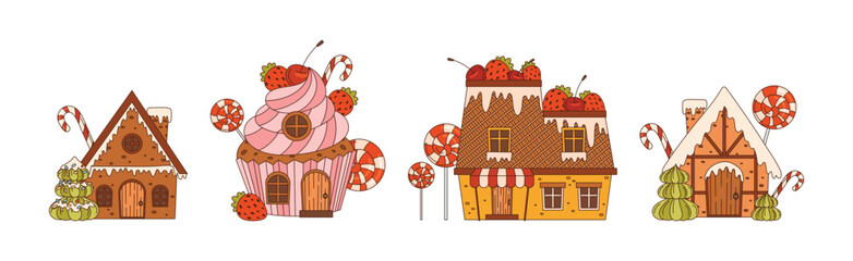 Sweet Candy House of Pastry and Sugary Glazing Vector Set