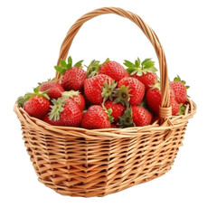 Fototapeta na wymiar Wicker basket with tasty red strawberries on transparency background PNG