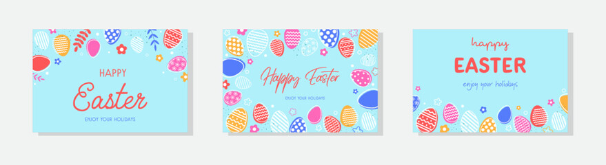 Minimalist Easter background with eggs. A set of Easter cards. Vector illustration