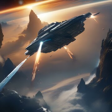 Epic space battle, Epic battle between spaceships amidst a backdrop of swirling cosmic clouds and distant stars2