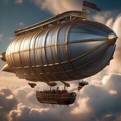 Fantasy airship, Magnificent airship soaring through the clouds with billowing sails and ornate steam-powered engines3