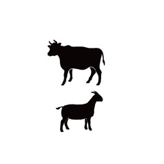 illustration of the silhouette of a cow and goat on a white background