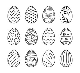 Easter eggs set doodle style. Set of easter eggs icon hand drawn isolated on white background.