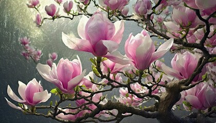 Magnolia branches covered with flowers
