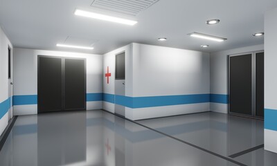 View of hospital room interior scene 3d render wallpaper background