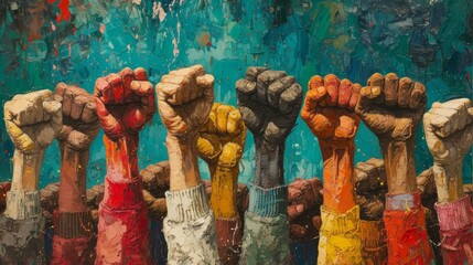 Multi Ethnic Fists Raised in Protest